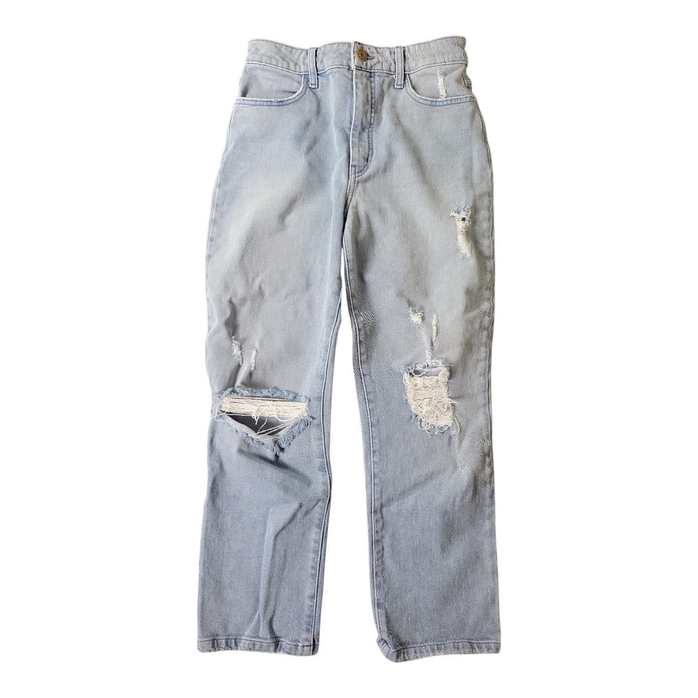 Show Me Your Mumu Distressed High Rise Straight Leg Jeans Light Wash Blue Sz 28